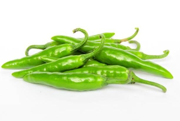 Green chili pepper isolated on white background